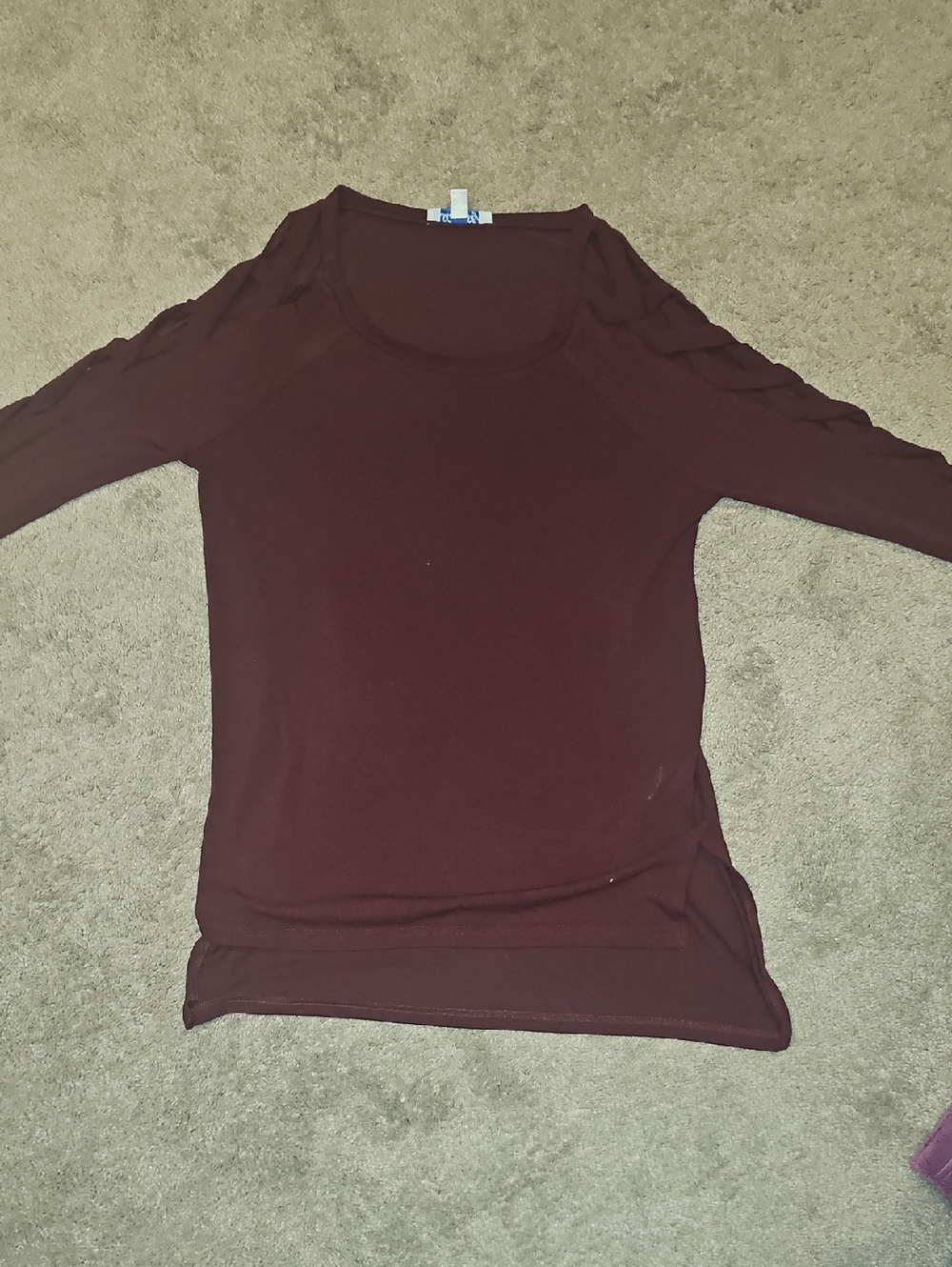 She + Sky Long Sleeve Scoop Neck Top in Burgundy Plum